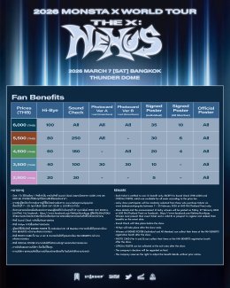 ผังมาแล้ว เบเนฟิตจัดเต็ม! MONSTA X เตรียมเสิร์ฟความฉ่ำเซอร์วิสมอนเบเบ้ไทย ในเวิลด์ทัวร์รอบ 7 ปี!