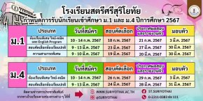 ปฏิทินการรับนักเรียน ปีการศึกษา 2567 - โรงเรียนสตรีศรีสุริโยทัย 