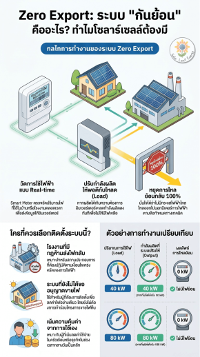 Zero export ระบบกันย้อนคืออะไรในระบบโซลาร์เซลล์?
