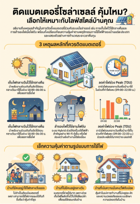 ติดแบตเตอรี่ระบบโซล่าร์เซลล์ คุ้มไหม?