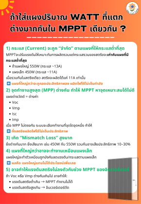 ถ้าใส่แผงปริมาณ watt ที่แตกต่างมากกันใน mppt เดียวกัน ?