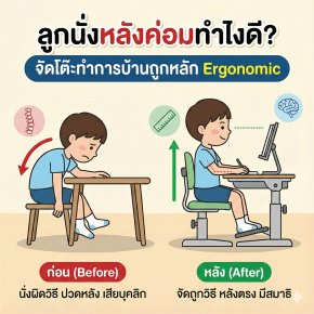 ลูกนั่งหลังค่อม ปวดคอ ปวดตาทำไงดี? จัดโต๊ะทำการบ้านให้ถูกหลัก Ergonomic ช่วยได้