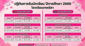 กำหนดการรับนักเรียนชั้น ม.1 และม.4 ปีการศึกษา 2569 - โรงเรียนเทพลีลา