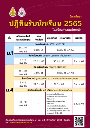 กำหนดการรับนักเรียนชั้น ม.1 และม.4 ปีการศึกษา 2565 โรงเรียนสามเสนวิทยาลัย