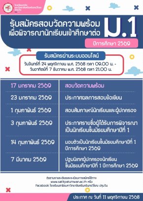 กำหนดการการรับนักเรียนชั้น ม.1  ปีการศึกษา 2569 - โรงเรียนสาธิตมหาวิทยาลัยศรีนครินทรวิโรฒ ปทุมวัน