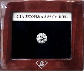 เพชรเซอร์GIA 8.85 ct. D/Flawless Top Spec 3Excellent/ Heart&Arrow/ None Fluorescence