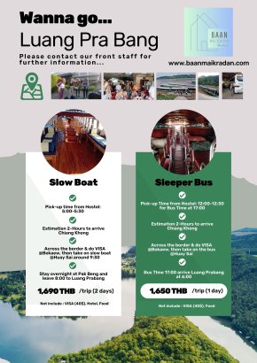 Wanna go to Luang Pra Bang by SLOW BOAT / SLEEPER BUS