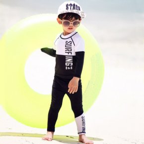 ชุดว่ายน้ำเด็ก Surfing สีขาวดำ สไตล์ Minimal (SW66)