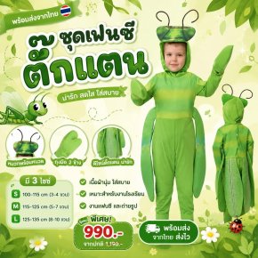 ชุดแฟนซีเด็ก ตั๊กแตนโย่งโย้ผูกโบว์ทัดดอกจำปา