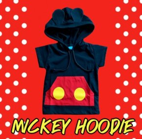 เสื้อ mickey hoodie เสื้อแขนสั้นดำ มีกระเป๋าด้านหน้า