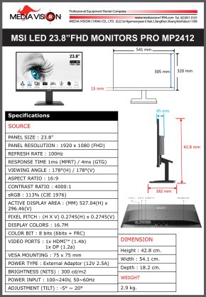 MSI LED 23.8" FHD MONITORS PRO MP2412