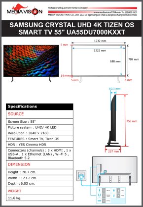 SAMSUNG CRYSTAL UHD 4K TIZEN OS  SMART TV 55" UA55DU7000KXXT