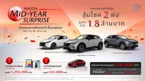 มาสด้าจัดให้รับข้อเสนอใหญ่สุดแห่งปี MAZDA MID-YEAR SURPRISE  ซื้อรถลุ้นรถ ออกรถมาสด้าทุกรุ่นลุ้นโชค 2 ต่อ มูลค่า 1.8 ล้านบาท 