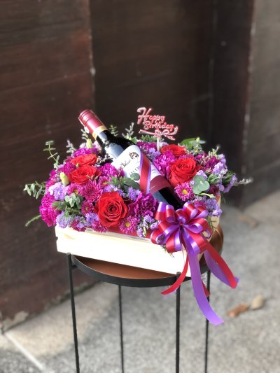 กระเช้าไวน์ ไวน์ตกแต่งดอกไม้ 