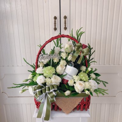 กระเช้าไวน์ ไวน์ตกแต่งดอกไม้