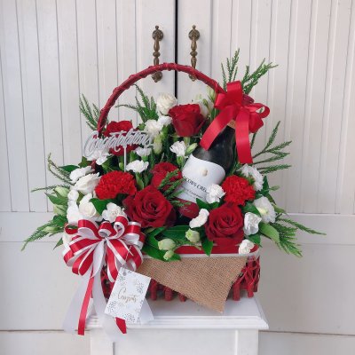 กระเช้าไวน์ ไวน์ตกแต่งดอกไม้