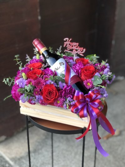 กระเช้าไวน์ ไวน์ตกแต่งดอกไม้ 