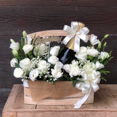 กระเช้าไวน์ ไวน์ตกแต่งดอกไม้ 