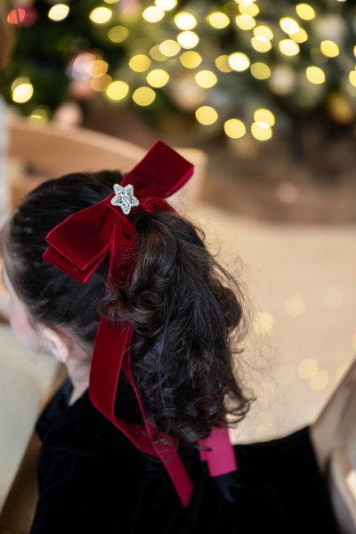 Qd Bow : Velvet Charming Red Christmas Hair Clip