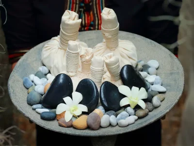 Traditional Thai herbal compress used for therapeutic spa treatments in Chiang Mai
