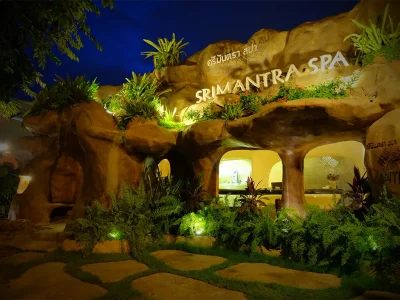 Srimantra Spa exterior entrance with unique cave-inspired architecture in Chiang Mai