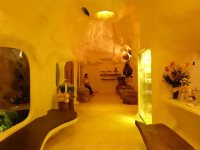 Elegant reception lobby at Srimantra Spa featuring cave-inspired luxury design in Chiang Mai