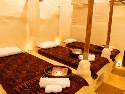 Peaceful massage room with a cave-inspired design at Srimantra Spa Chiang Mai.