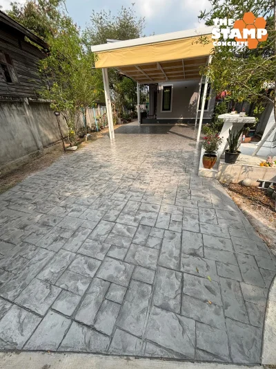 งานคอนกรีตพิมพ์ลาย Ashlar Slate สีเทาอ่อน