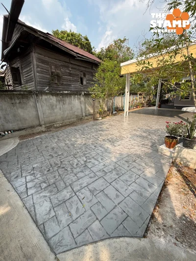 งานคอนกรีตพิมพ์ลาย Ashlar Slate สีเทาอ่อน