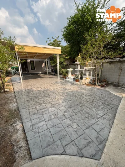 งานคอนกรีตพิมพ์ลาย Ashlar Slate สีเทาอ่อน