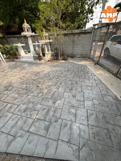 งานคอนกรีตพิมพ์ลาย Ashlar Slate สีเทาอ่อน