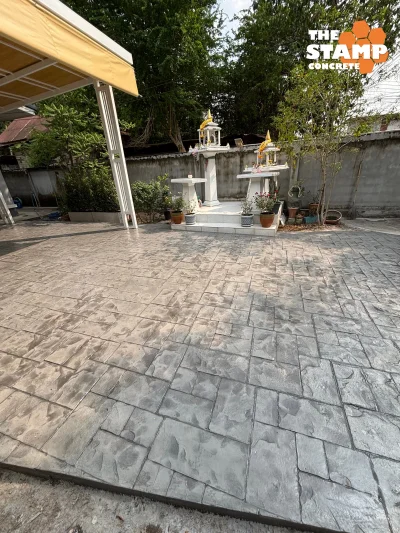 งานคอนกรีตพิมพ์ลาย Ashlar Slate สีเทาอ่อน