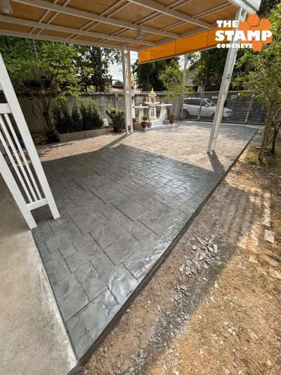 งานคอนกรีตพิมพ์ลาย Ashlar Slate สีเทาอ่อน