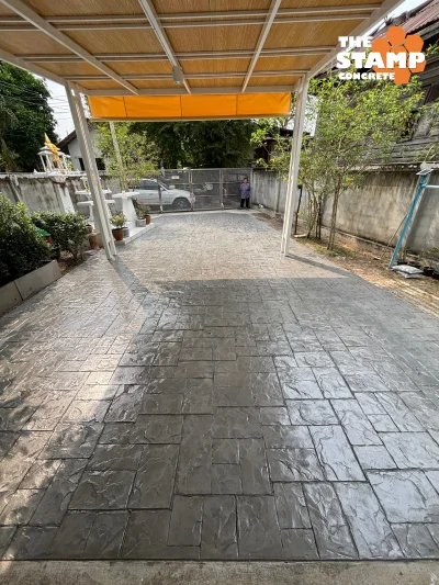 งานคอนกรีตพิมพ์ลาย Ashlar Slate สีเทาอ่อน