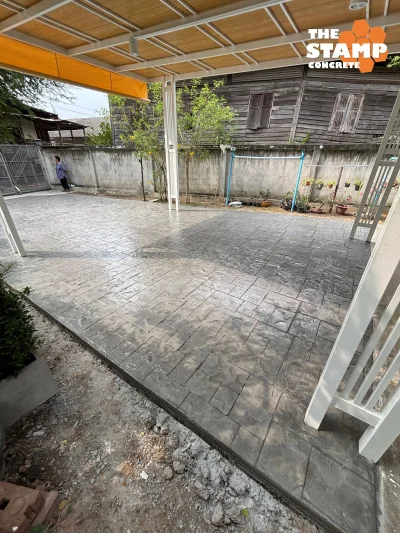 งานคอนกรีตพิมพ์ลาย Ashlar Slate สีเทาอ่อน