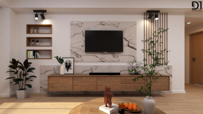 ห้องนั่งเล่นคอนโดมิเนียม - โมเดิร์นคลาสสิคสไตล์