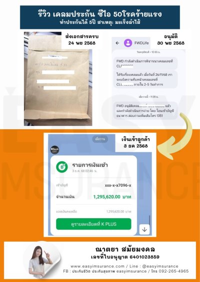 รีวิว เคลมประกันโรคร้ายแรง