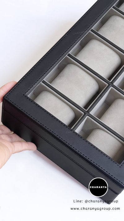 กล่องใส่นาฬิกา 10 เรือน เกรด A ใส่นาฬิกาเรือนใหญ่ได้ Premium 10 Slot Watches Storage Box Organizer  กล่องสะสมนาฬิกา มีกุญแจล็อค หมอนนิ่ม รองรับหน้าปัด 50มม. ใส่นาฬิกาเรือนใหญ่ได้ กล่องนาฬิกา สีเทา Gray 