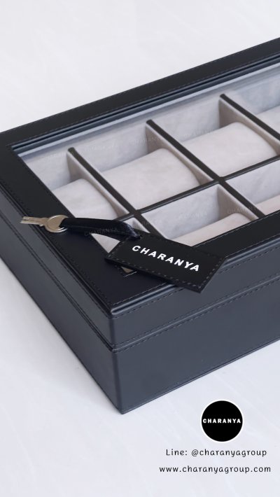 กล่องใส่นาฬิกา 10 เรือน เกรด A ใส่นาฬิกาเรือนใหญ่ได้ Premium 10 Slot Watches Storage Box Organizer  กล่องสะสมนาฬิกา มีกุญแจล็อค หมอนนิ่ม รองรับหน้าปัด 50มม. ใส่นาฬิกาเรือนใหญ่ได้ กล่องนาฬิกา สีเทา Gray 