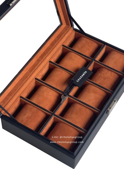 กล่องใส่นาฬิกา 10 เรือน เกรด A ใส่นาฬิกาเรือนใหญ่ได้ Premium 10 Slot Watches Storage Box Organizer  กล่องสะสมนาฬิกา มีกุญแจล็อค หมอนนิ่ม รองรับหน้าปัด 50มม. ใส่นาฬิกาเรือนใหญ่ได้ กล่องนาฬิกา สีอิฐ Brick