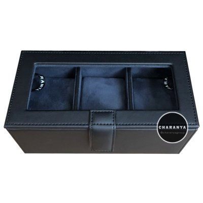 3 PIECE WATCH BOX STORAGE ORGANIZER กล่องนาฬิกา 3 เรือน หมอน 2 ชั้น 2in1 หุ้มหนังอย่างดี งานสวยหรู เกรดพรีเมี่ยม สีดำ สีกรม Black Blue