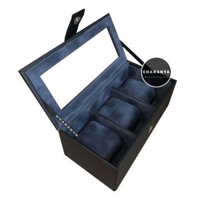 3 PIECE WATCH BOX STORAGE ORGANIZER กล่องนาฬิกา 3 เรือน หมอน 2 ชั้น 2in1 หุ้มหนังอย่างดี งานสวยหรู เกรดพรีเมี่ยม สีดำ สีกรม Black Blue