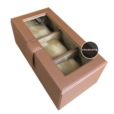 3 PIECE WATCH BOX STORAGE ORGANIZER กล่องนาฬิกา 3 เรือน หมอน 2 ชั้น 2in1 หุ้มหนังอย่างดี งานสวยหรู เกรดพรีเมี่ยม สีแทนฺ สีน้ำตาล สีเบจ  Brown