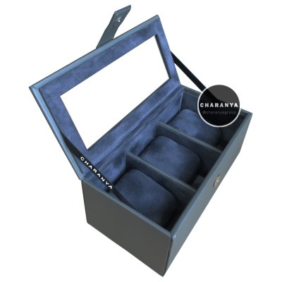 3 PIECE WATCH BOX STORAGE ORGANIZER กล่องนาฬิกา 3 เรือน หมอน 2 ชั้น 2in1 หุ้มหนังอย่างดี งานสวยหรู เกรดพรีเมี่ยม สีเทา   Gray Greyy