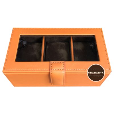 3 PIECE WATCH BOX STORAGE ORGANIZER กล่องนาฬิกา 3 เรือน หมอน 2 ชั้น 2in1 หุ้มหนังอย่างดี งานสวยหรู เกรดพรีเมี่ยม สีส้ม Orange