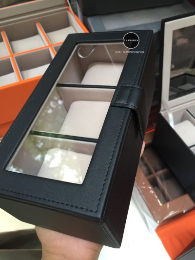 3 PIECE WATCH BOX STORAGE ORGANIZER กล่องนาฬิกา 3 เรือน หมอน 2 ชั้น 2in1 หุ้มหนังอย่างดี งานสวยหรู เกรดพรีเมี่ยม สีดำ Black 