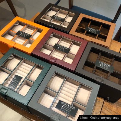 Watch and Rings Box Storage Organizer กล่องนาฬิกา กล่องเครื่องประดับ 2 ชั้น ลิ้นชัก เกรดอย่างดี สวยพรีเมี่ยม วัสดุดี 