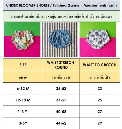 PRICE AND SIZE CHART