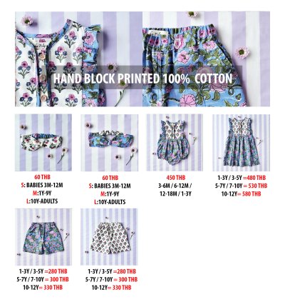 PRICE AND SIZE CHART