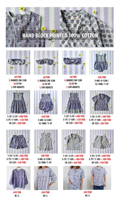 PRICE AND SIZE CHART